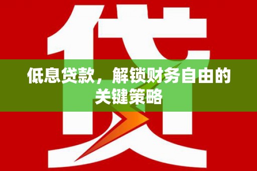 庄浪低息贷款，解锁财务自由的关键策略