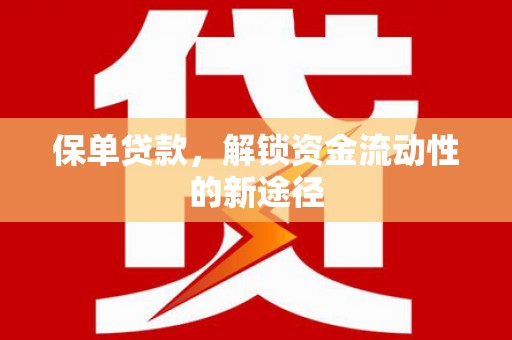 庄浪保单贷款，解锁资金流动性的新途径