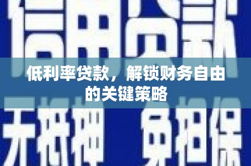 庄浪低利率贷款，解锁财务自由的关键策略